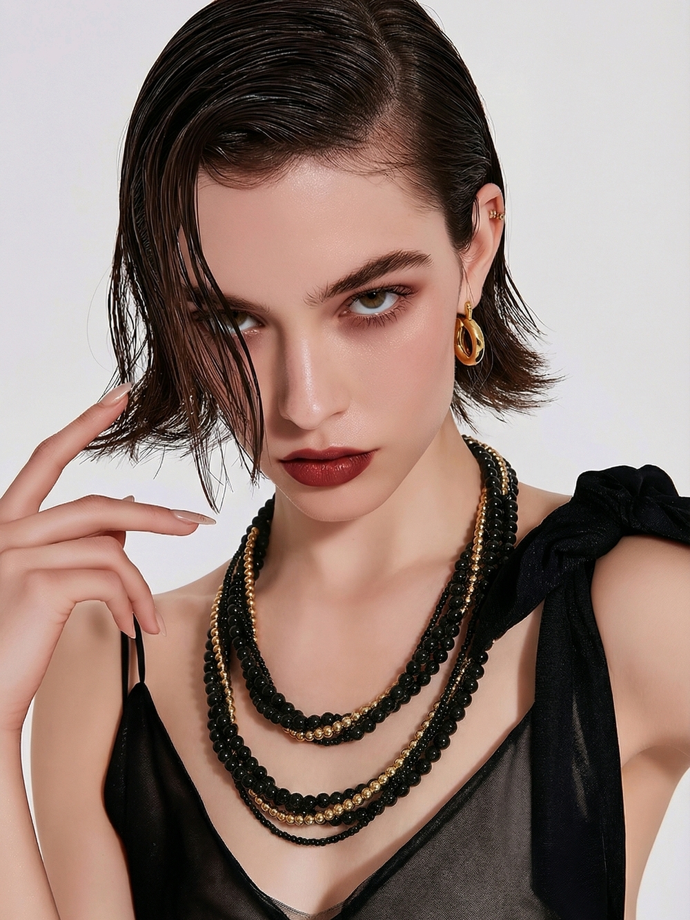 Napier Black and Gold Multi-Strand Beaded Necklace